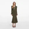 Khaki Pointelle Knit Midi Dress Khaki Pointelle Knit Midi Dress