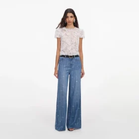 Light Blue Rhinestone Stripe Denim Jeans
