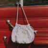 Lilac Flower Embellished Pouch Bag