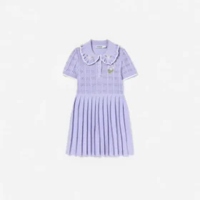 Lilac Pleated Pointelle Knit Dress