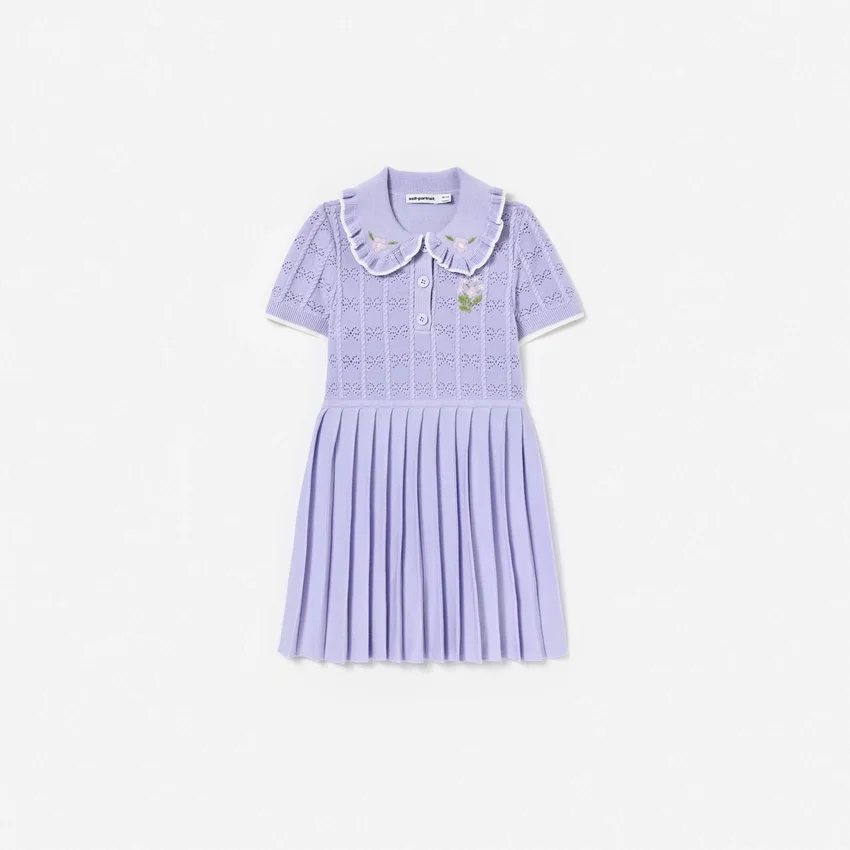 Lilac Pleated Pointelle Knit Dress Lilac Pleated Pointelle Knit Dress
