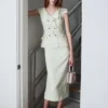 Lime Boucle Midi Dress
