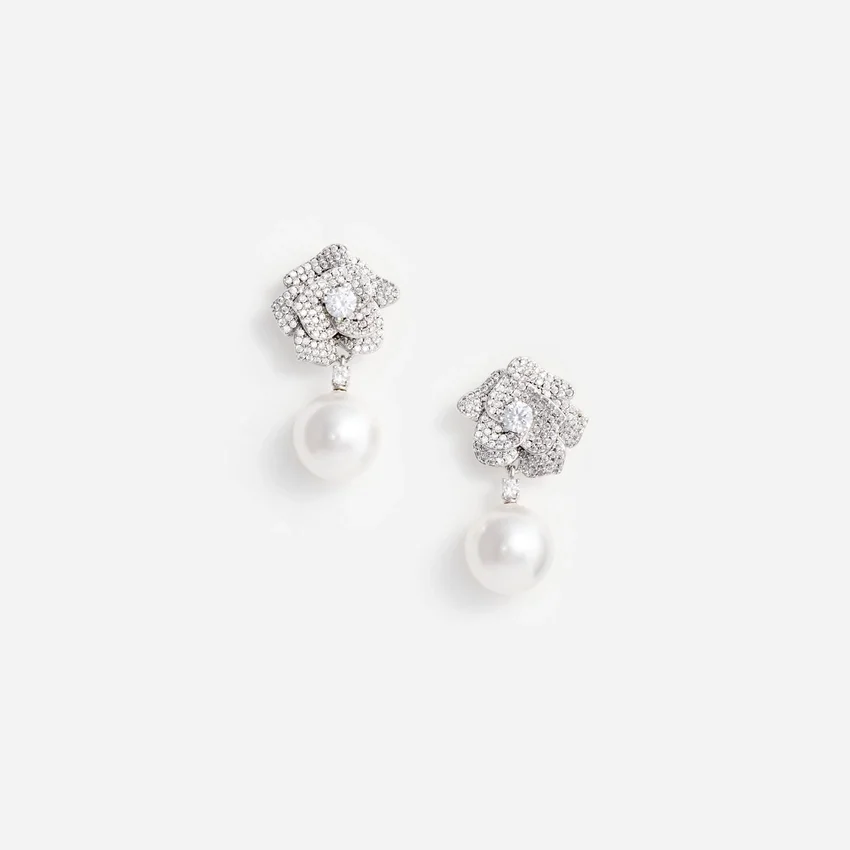 Mini Crystal Flower Pearl Earrings Mini Crystal Flower Pearl Earrings