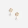 Mini Gold Crystal Flower Pearl Earrings