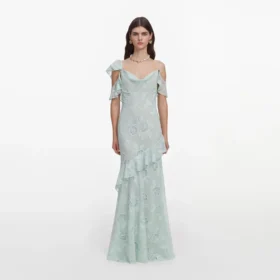Mint Embroidered Georgette Maxi Dress