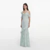 Mint Embroidered Georgette Maxi Dress
