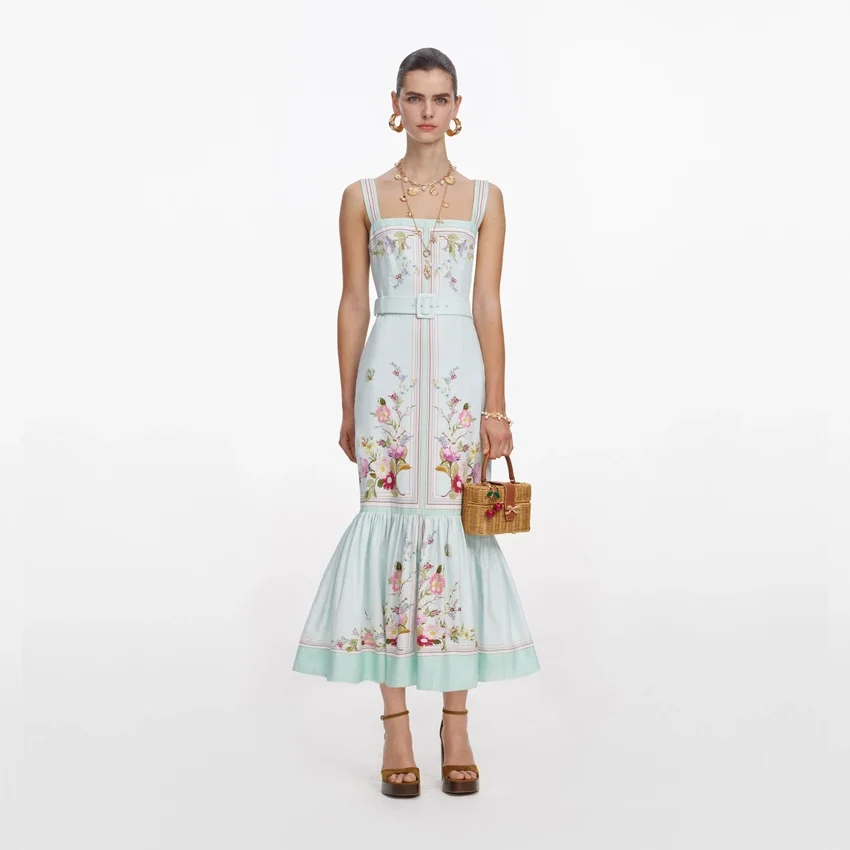 Mint Floral Linen Midi Dress Mint Floral Linen Midi Dress