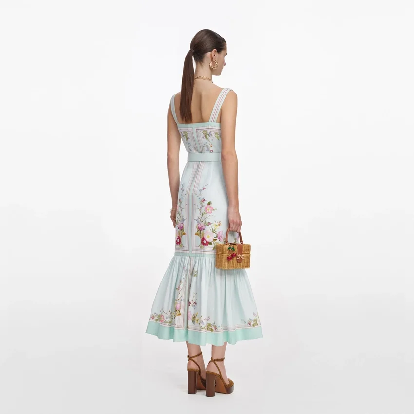 Mint Floral Linen Midi Dress Mint Floral Linen Midi Dress