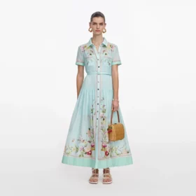 Mint Floral Organza Midi Dress