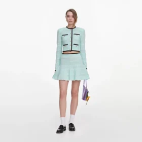 Mint Pointelle Knit Mini Skirt