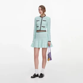 Mint Pointelle Knit Mini Skirt