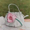 Mint Taffeta 3D Flower Pouch Bag