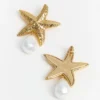 Mottled Gold Sea Star Pearl Earrings