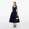 Navy Boucle Midi Dress