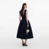 Navy Boucle Midi Dress