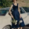 Navy Boucle Midi Dress
