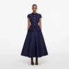Navy Boucle Taffeta Midi Dress Navy Boucle Taffeta Midi Dress