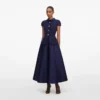Navy Boucle Taffeta Midi Dress Navy Boucle Taffeta Midi Dress