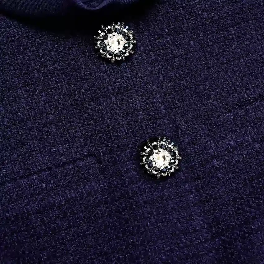 Navy Boucle Taffeta Midi Dress Navy Boucle Taffeta Midi Dress