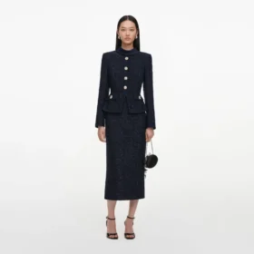 Navy Boucle Tailored Midi Dress