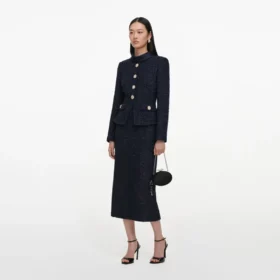 Navy Boucle Tailored Midi Dress