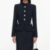Navy Boucle Tailored Midi Dress