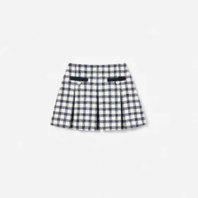 Navy Check Boucle Skirt