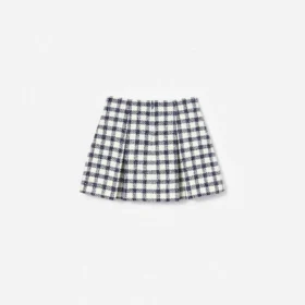 Navy Check Boucle Skirt