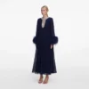Navy Chiffon Feather Midi Dress Navy Chiffon Feather Midi Dress