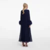 Navy Chiffon Feather Midi Dress Navy Chiffon Feather Midi Dress