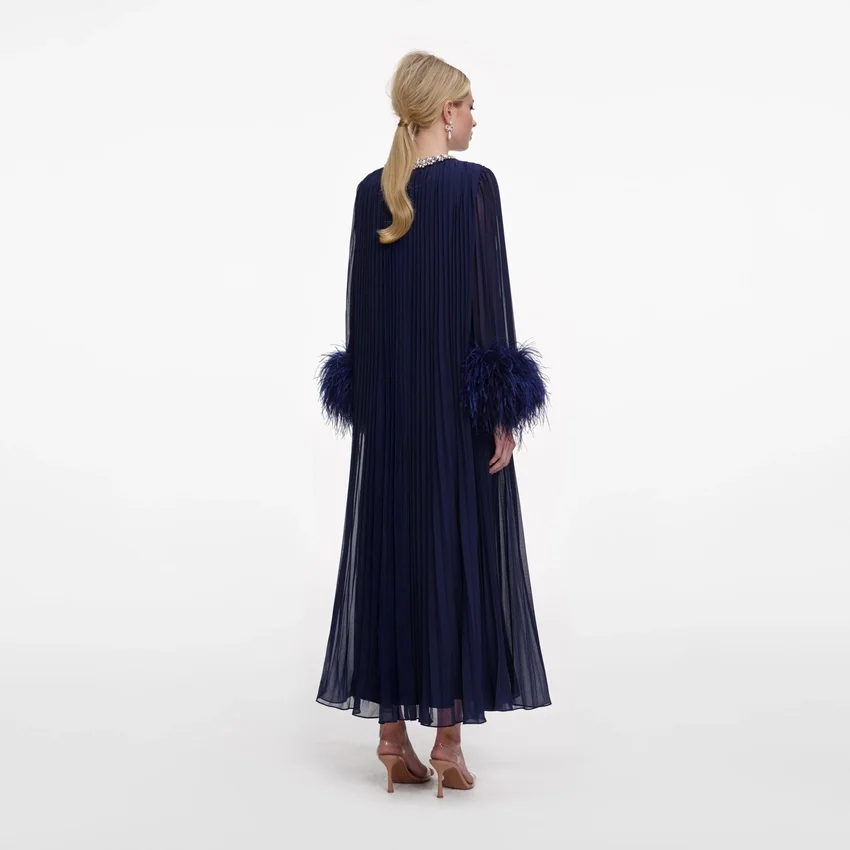 Navy Chiffon Feather Midi Dress Navy Chiffon Feather Midi Dress