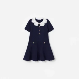 Navy Contrast Collar Knit Dress