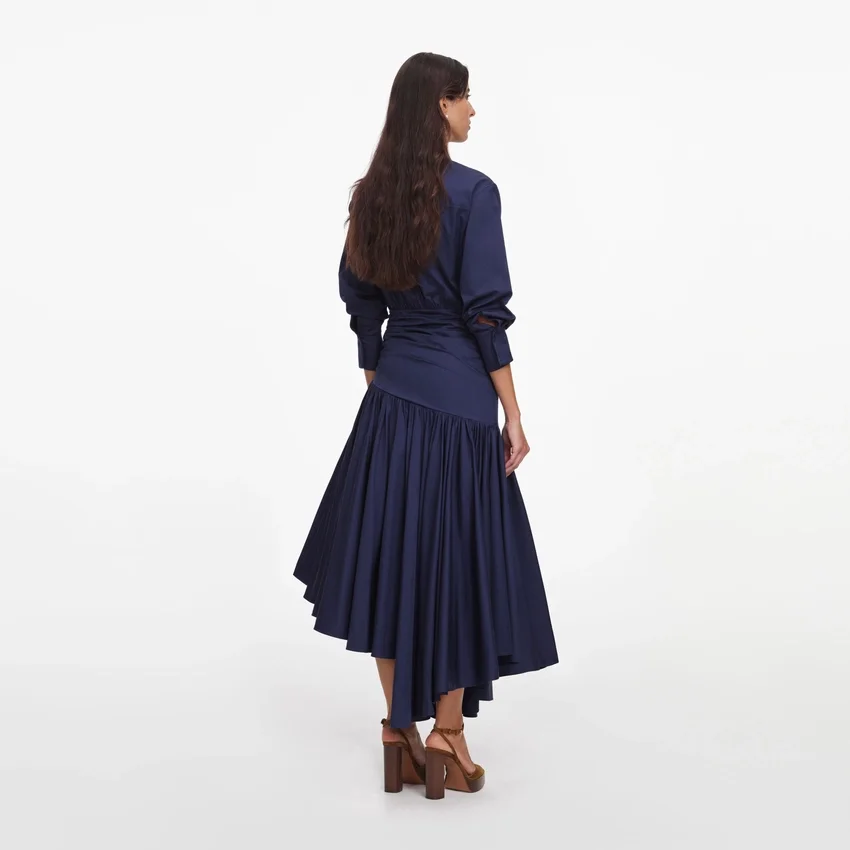 Navy Cotton Asymmetric Midi Dress Navy Cotton Asymmetric Midi Dress
