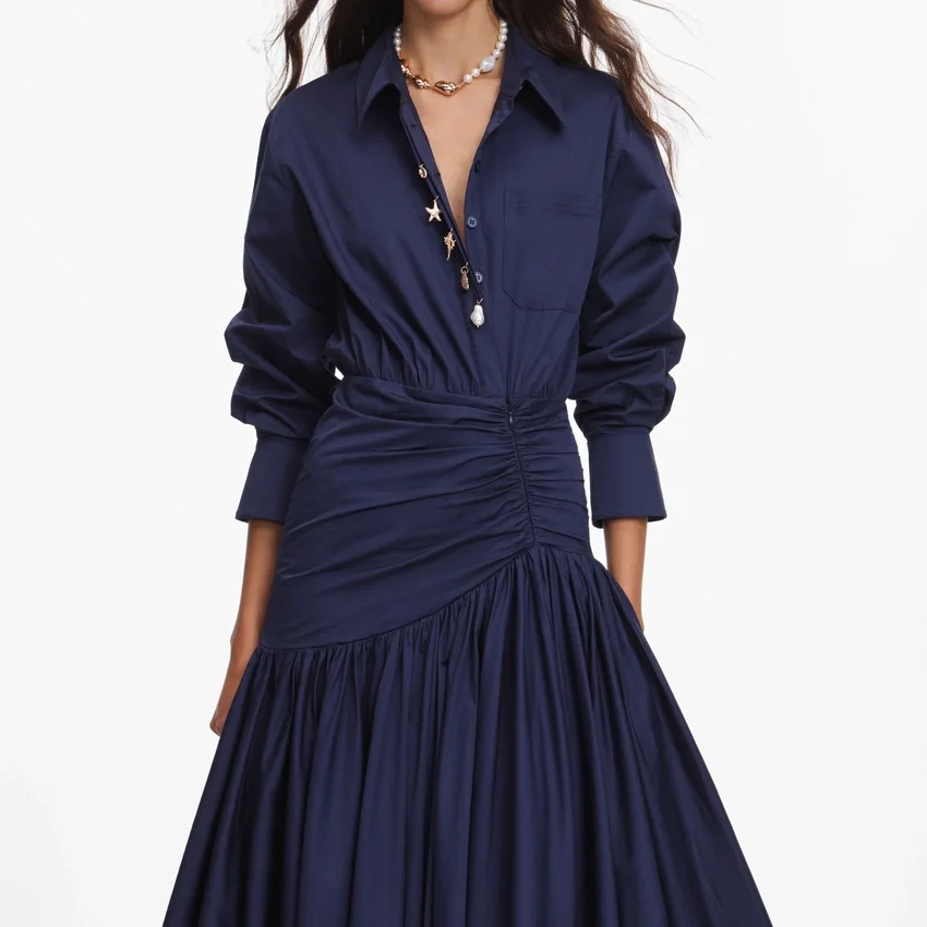 Navy Cotton Asymmetric Midi Dress Navy Cotton Asymmetric Midi Dress