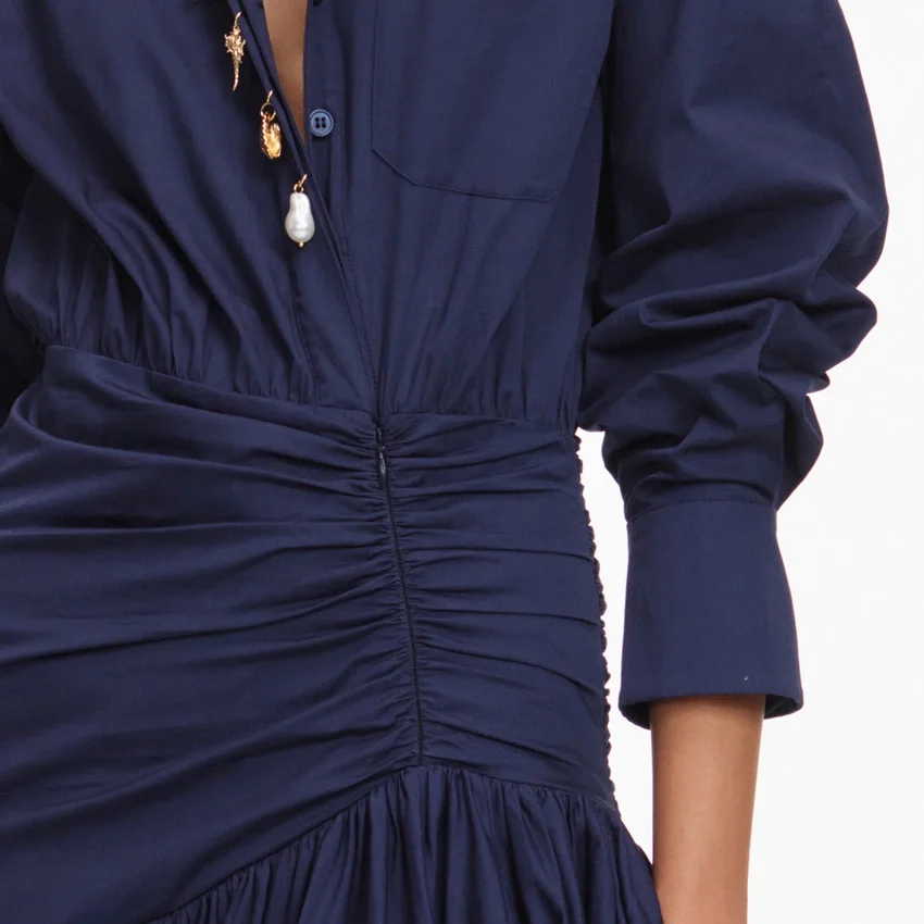 Navy Cotton Asymmetric Midi Dress Navy Cotton Asymmetric Midi Dress