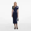 Navy Crochet Flower Knit Midi Dress