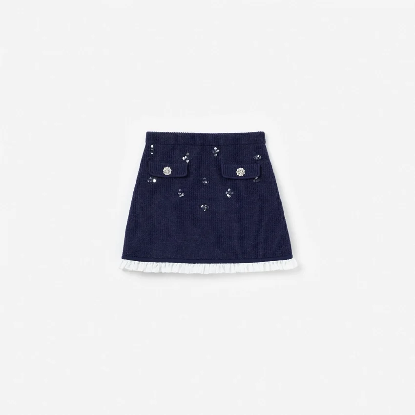 Navy Embellished Knit Skirt Navy Embellished Knit Skirt
