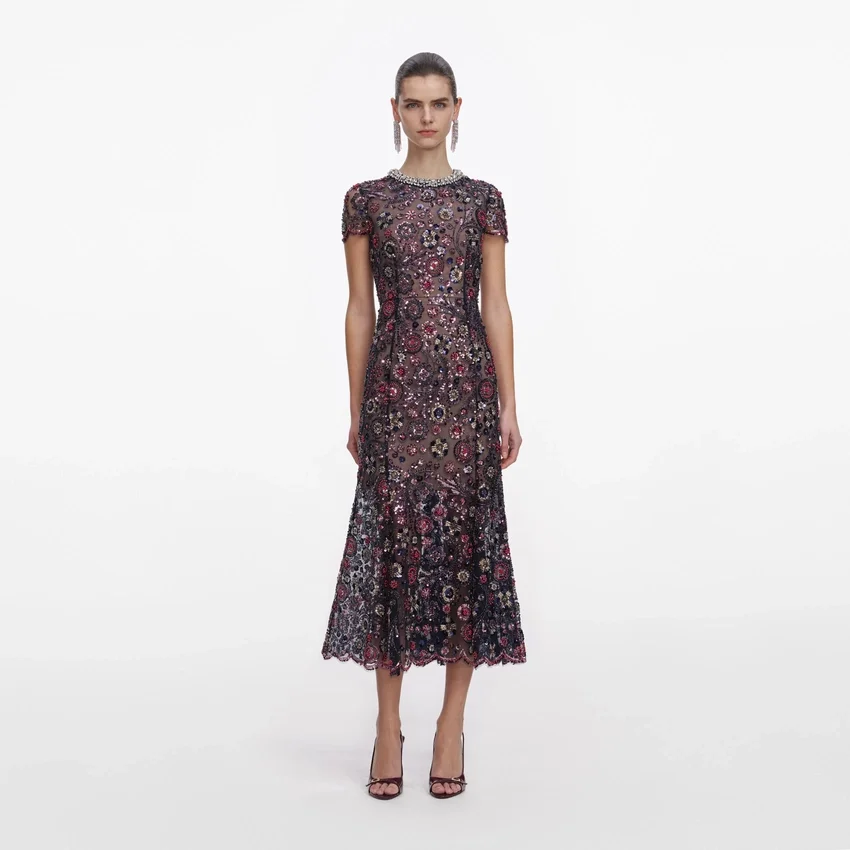 Navy Floral Sequin Midi Dress Navy Floral Sequin Midi Dress