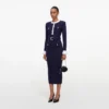 Navy Flower Rib Knit Midi Dress