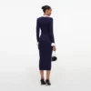 Navy Flower Rib Knit Midi Dress