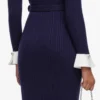 Navy Flower Rib Knit Midi Dress