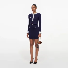 Navy Flower Rib Knit Mini Dress