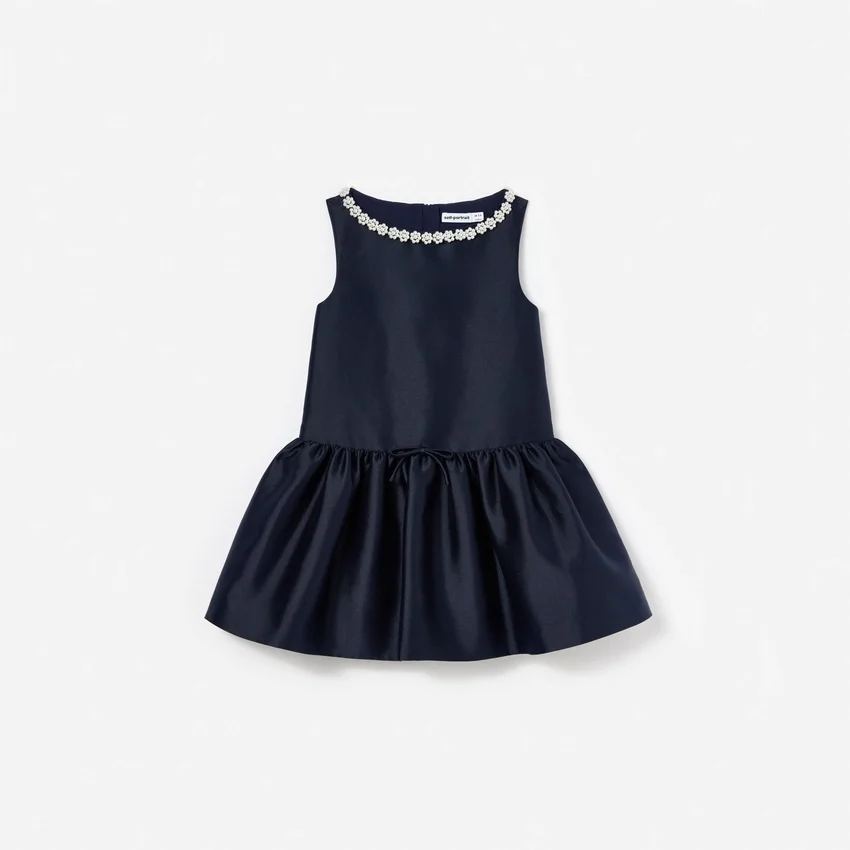 Navy Flower Scallop Taffeta Dress Navy Flower Scallop Taffeta Dress