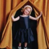 Navy Flower Scallop Taffeta Dress Navy Flower Scallop Taffeta Dress