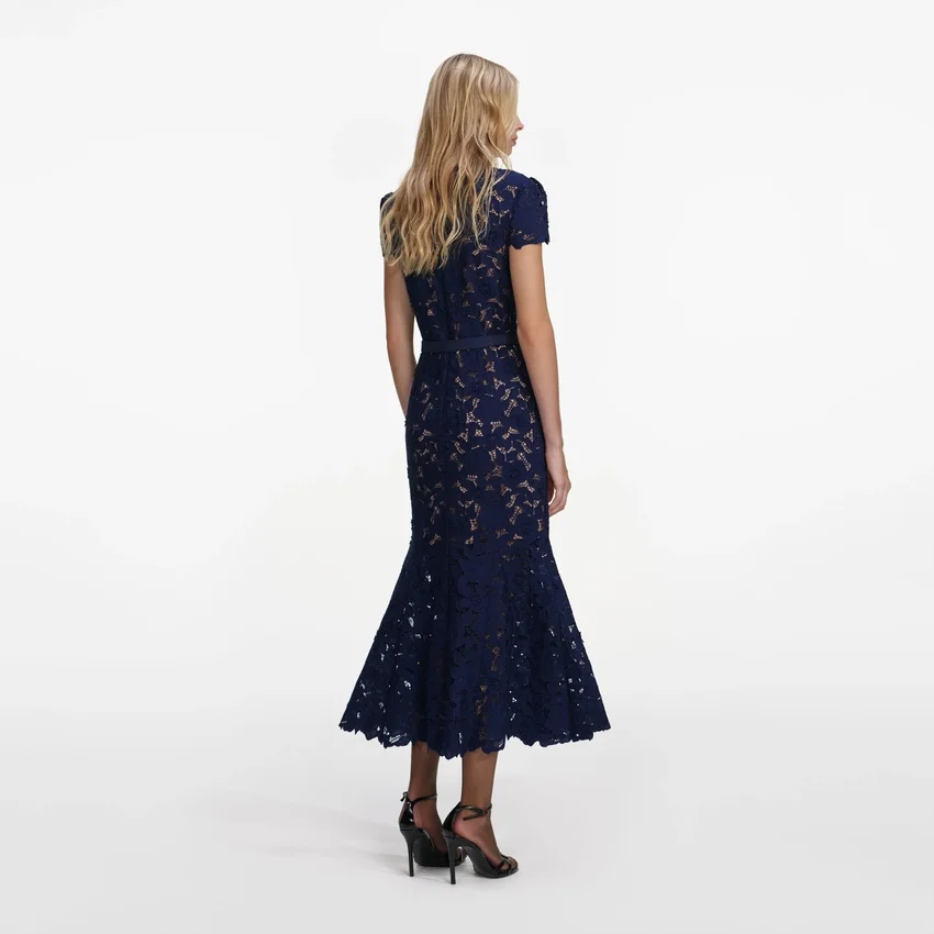 Navy Guipure Lace Midi Dress Navy Guipure Lace Midi Dress
