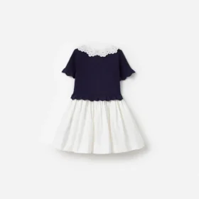 Navy Knit Pleated Dress