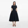 Navy Metallic Boucle Midi Dress