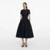 Navy Metallic Boucle Midi Dress
