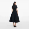 Navy Metallic Boucle Midi Dress