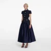Navy Metallic Boucle Taffeta Midi Dress Navy Metallic Boucle Taffeta Midi Dress